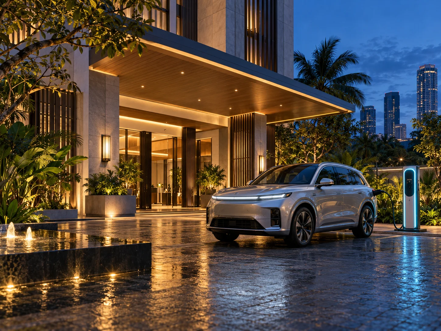 Illustrative hotel destination with EV charging