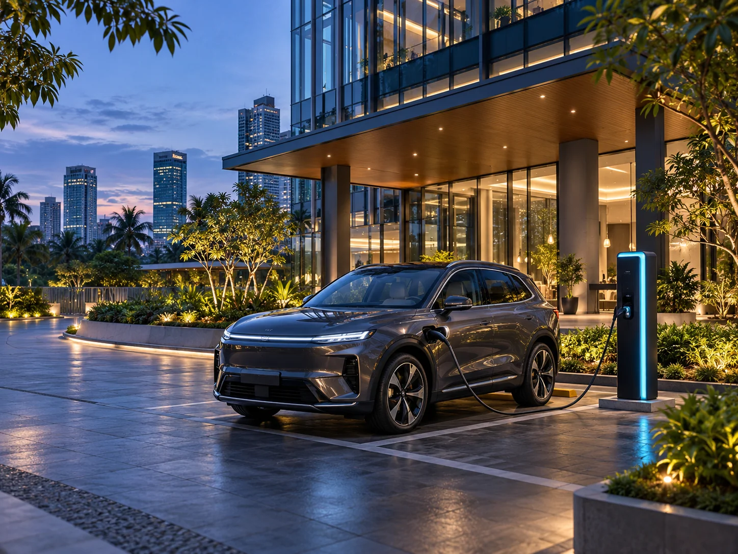 Illustrative office campus with EV charging